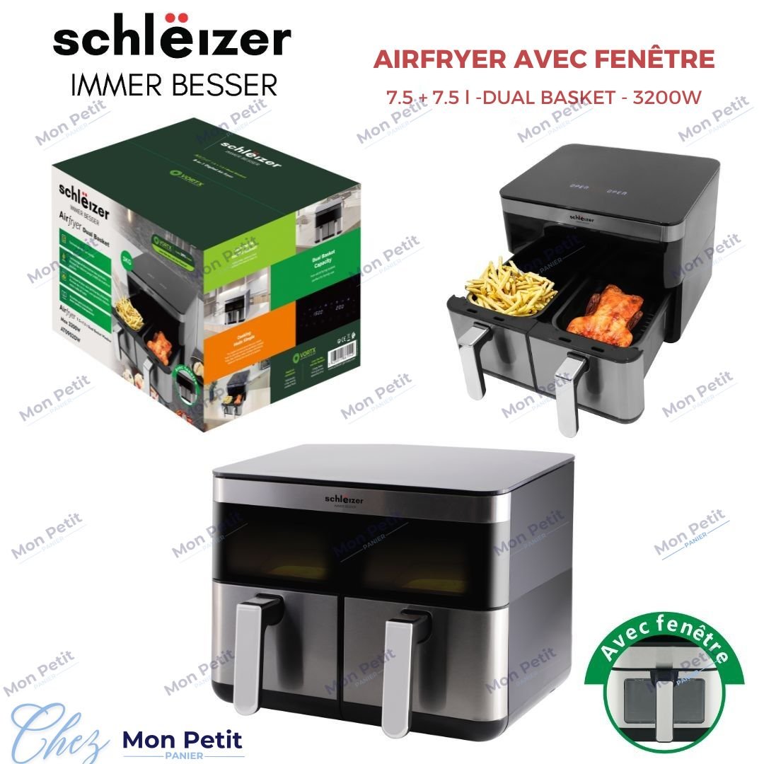 Air Fryer Schleizer 2 tiroirs 7.5 + 7.5 Litres - قلاية هوائية Schleizer درج 2 بسعة 7.5 + 7.5 لتر - Mon petit panier