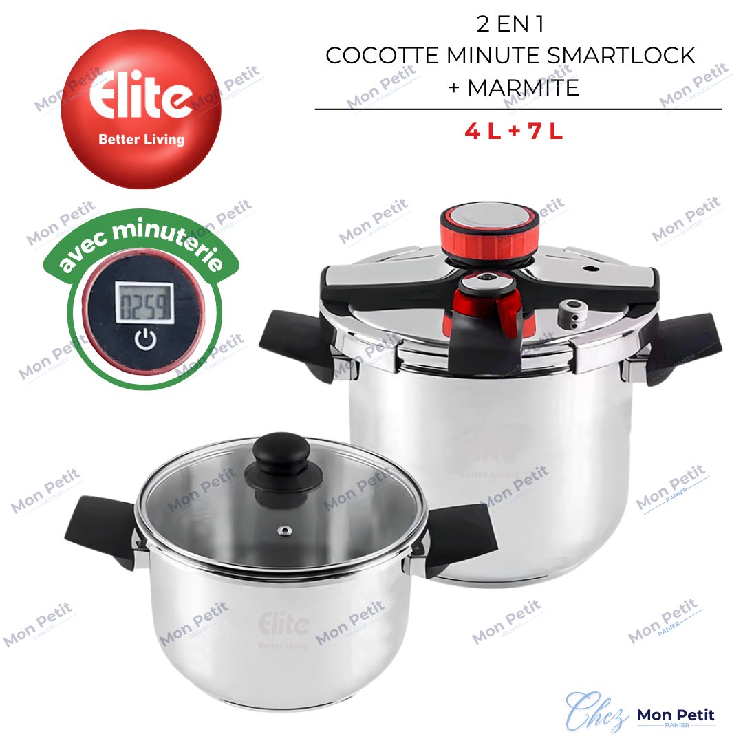 COCOTTE MINUTE SMARTLOCK + MARMITE EN INOX 18 / 10 ( 7 litres + 4 litres) - طنجر + كوكوت من الاينوكس 18/10 ( 7 لتر و 4 لتر) - Mon petit panier